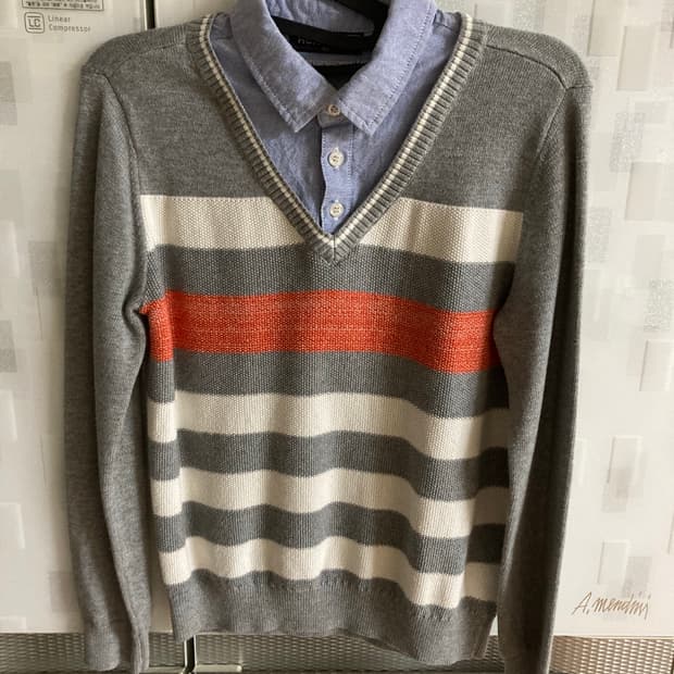 키즈 맨투맨 150 그레이 니트 스웨터 티 브이넥 셔츠 남방 어린이 유아