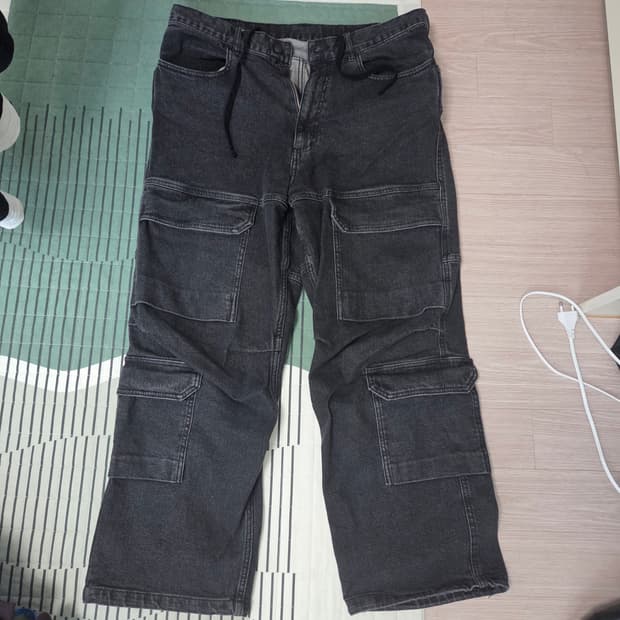 빔즈 블랙 와이드 데님 팬츠