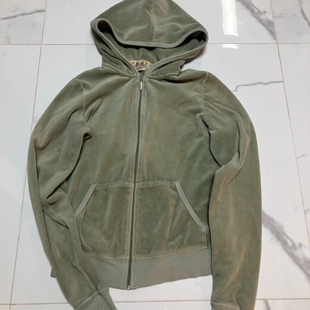 Y2K 쥬시 꾸뛰르 쑥색 벨루어 후드집업