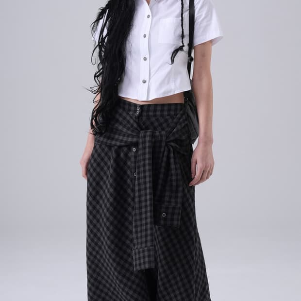 텐스댄스 체크 셔츠 스커트 차콜