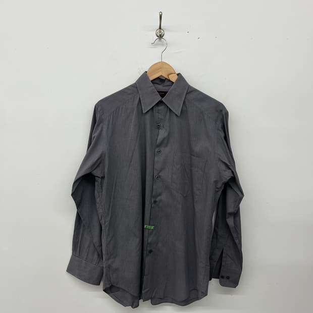 요지 야마모토 남성 셔츠 다크 그레이 Herringbone 패턴 M