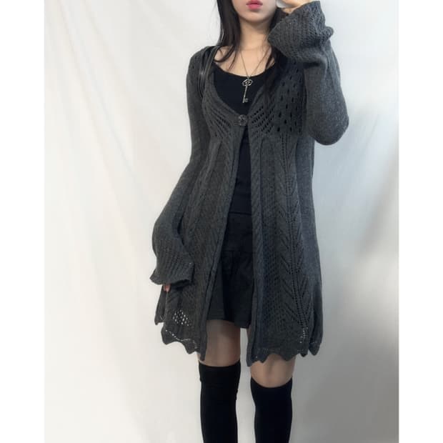 페어리 펀칭 니트 원 버튼 울 가디건