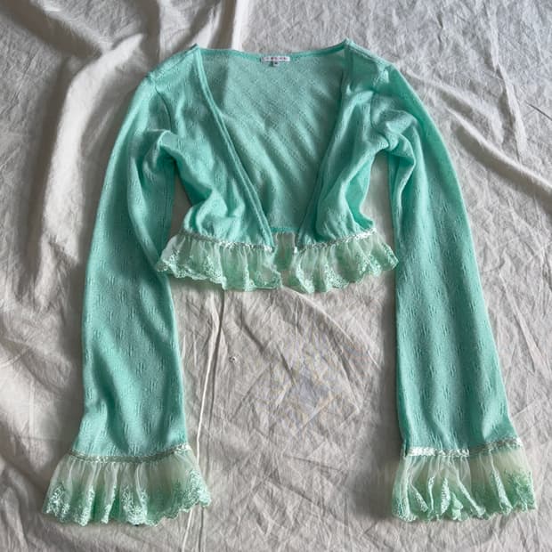 콜자 민트 페어리 레이스 포인트 크롭 볼레로