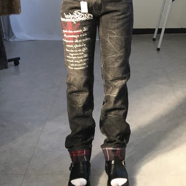 Printing point washing denim pants