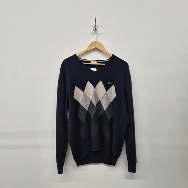 라코스테 아가일 브이넥 니트 네이비 남성 M