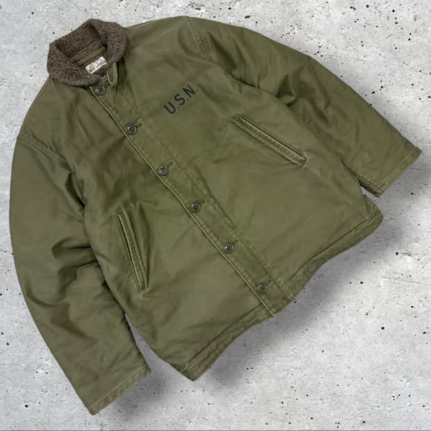 [L] U.S.N 밀리터리 카키색 퍼 카라 덱 자켓 D980