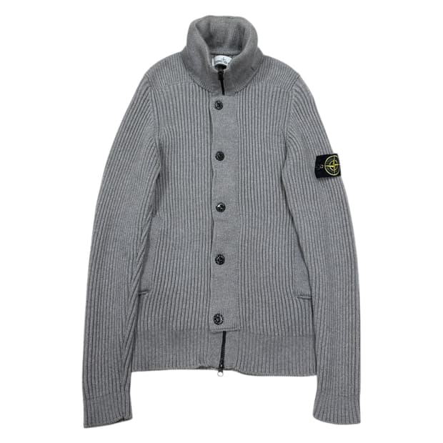 스톤 아일랜드 와펜 패치 니트 집업 가디건 그레이 M 95