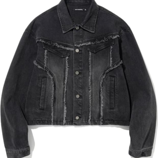낫포너드 Cut Off Crop Denim Jacket - Black M
