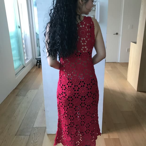 vintage red crochet net one-piece