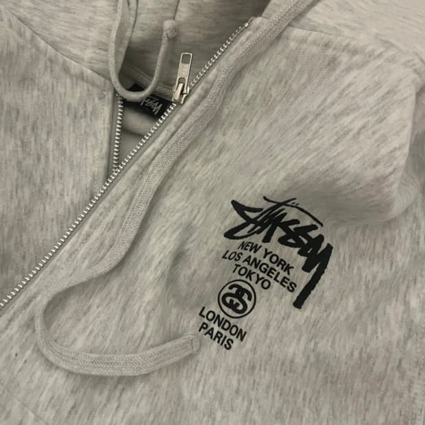 빈티지 스투시 월드투어 후드집업 애쉬헤더 M