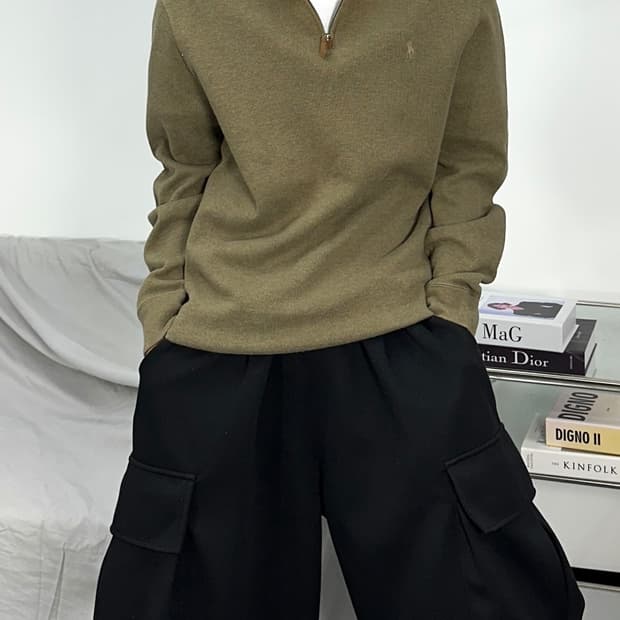 폴로 랄프로렌 카키 하프집업 니트 M