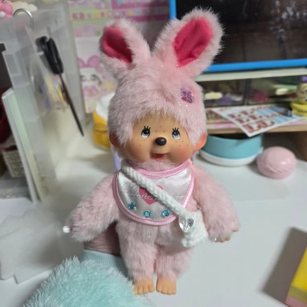 몬치치 핑크색 토끼 인형 s사이즈