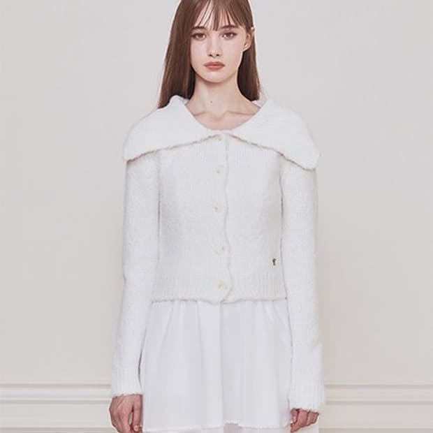 낫유어로즈 세일러카라 화이트 니트 가디건