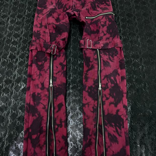 Punk Red Bleach Washing Zipper Detail Bo
