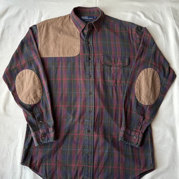 폴로 랄프로렌 패치 체크 셔츠 M (숄더 엘보우 패치)