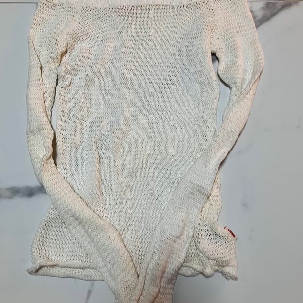 guess Y2K 오프숄더 메쉬 화이트 니트 스웨터 갸루 딱붙핏