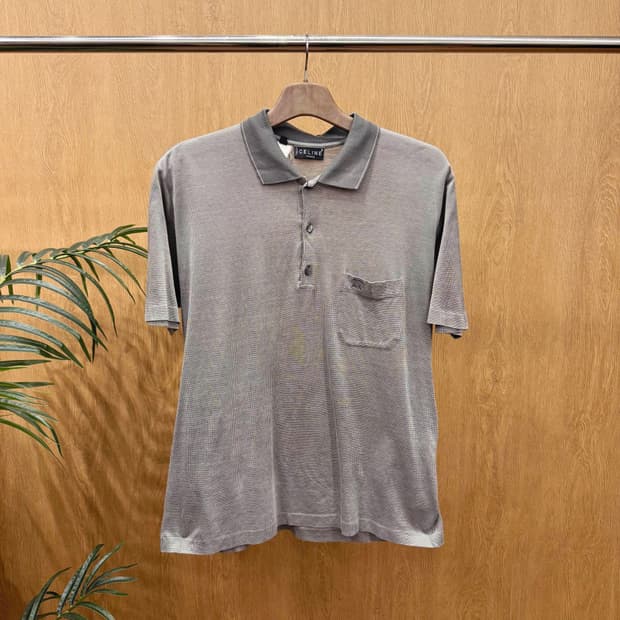 셀린느 옴므 패턴 반팔 카라티 포켓 디테일 클래식 그레이