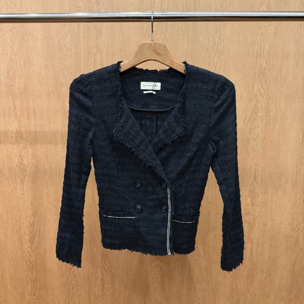 이자벨마랑 에뚜왈 트위드 자켓 더블 버튼 프린지 디테일 슬림핏 블랙