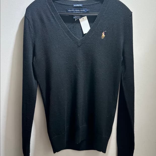 S 폴로랄프로렌 자수로고 블랙 브이넥 니트