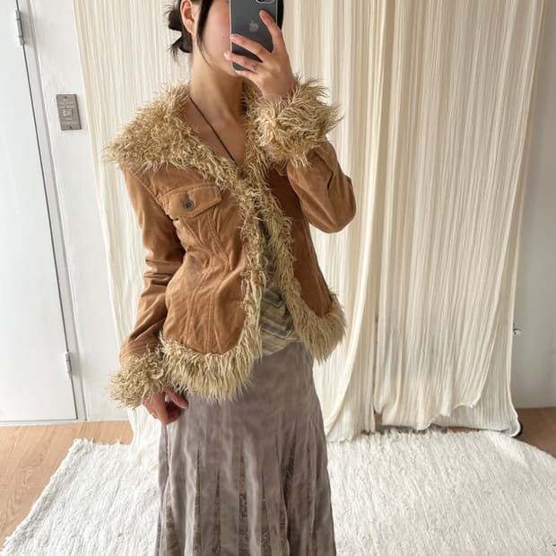 vintage eco fur trimming corduroy jacket