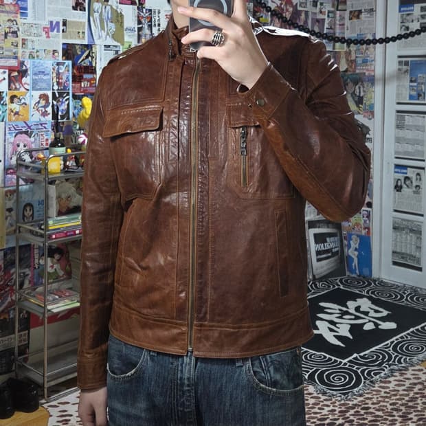 빈티지 리얼 레더 카멜 브라운 가죽 자켓