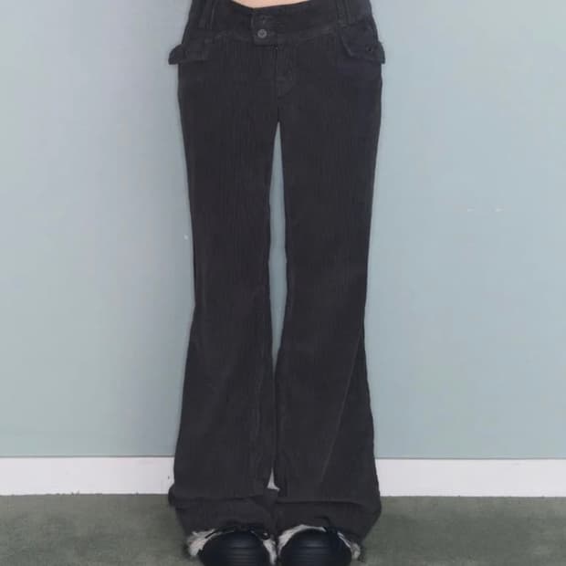 구해요) 미레코 플라워 로우 코듀로이 팬츠 차콜 