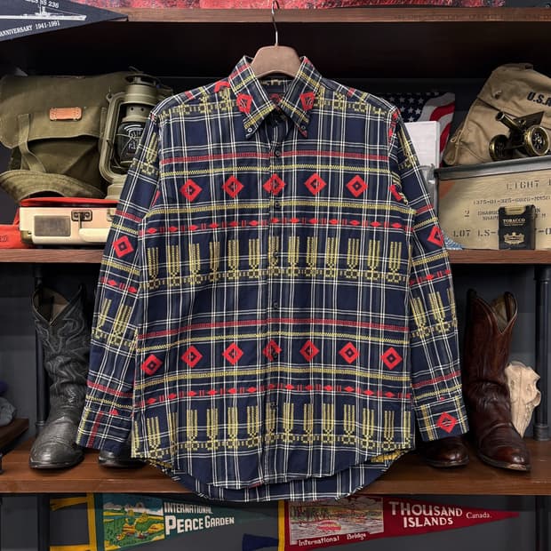 90s 에비수 엠브로이드 패턴 타탄체크 캐주얼 셔츠 N517