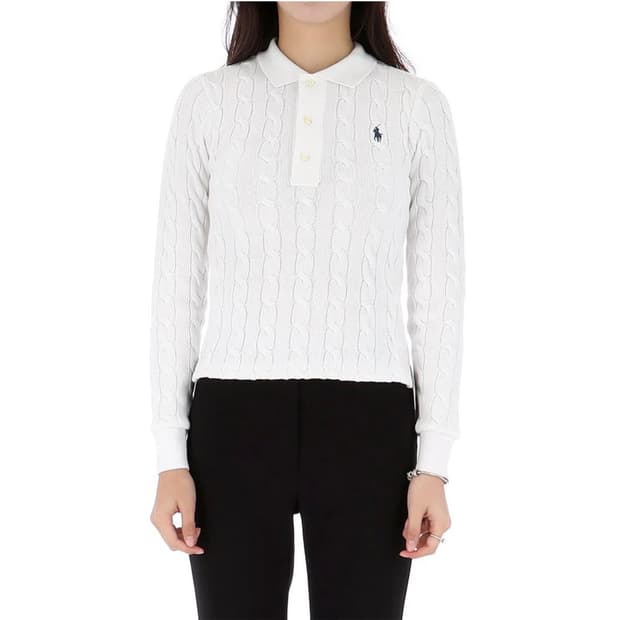 새상품 폴로 여성 케이블니트 포니 로고 롱슬리브 니트 XS 화이트