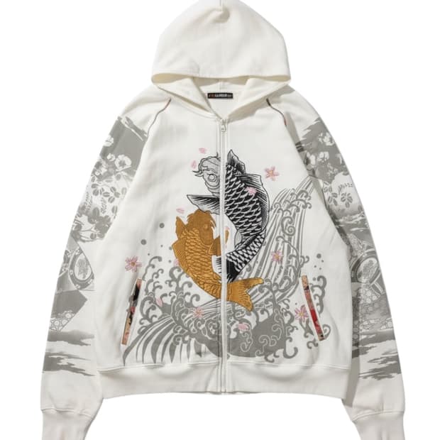 飛翔白麗 Oriental Big Koi  Hood Zipup