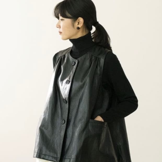 eunoia leather shirring vest