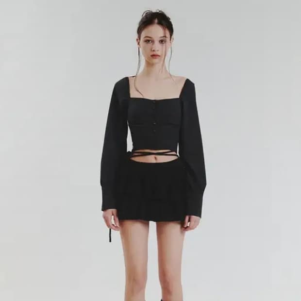 페인오어플레저 안젤라 니트 스커트 블랙