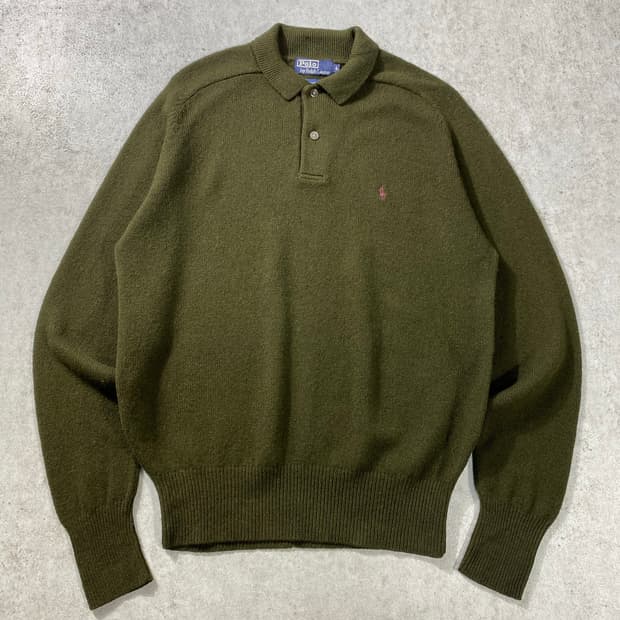 [L] 90s Polo 폴로 랄프로렌 카키 램스울 카라니트