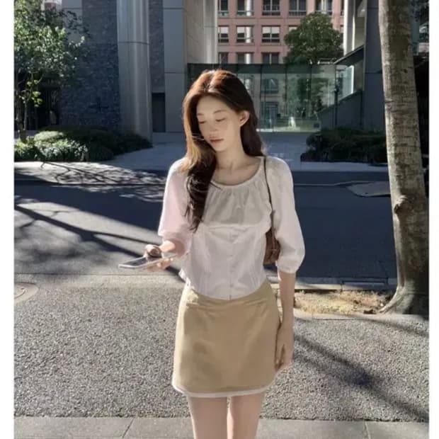 (세트) 제니오 베이비돌 블라우스 + 쉘 투톤 스커트