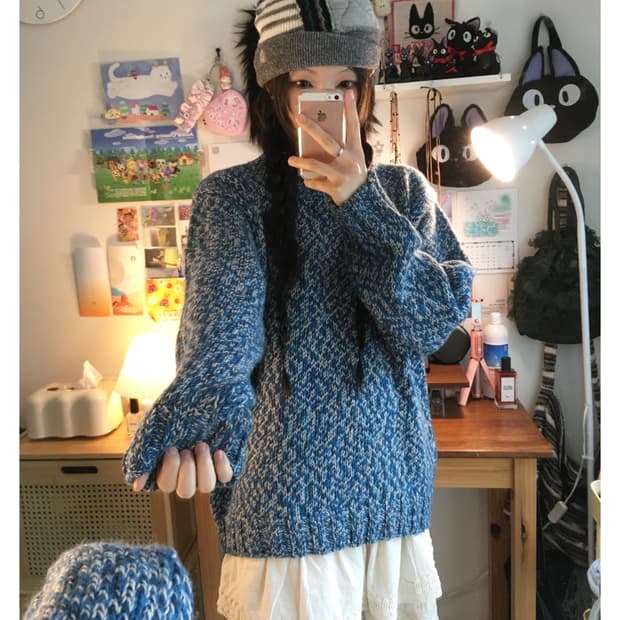 VINTAGE MELANGE TEXTURE OVER KNIT BLUE