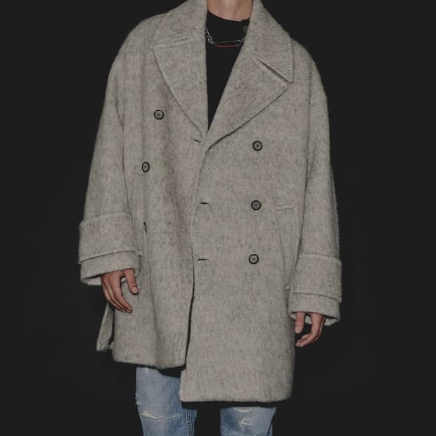 메종미네드 헤어리 오버사이즈 그레이 하프 코트 L