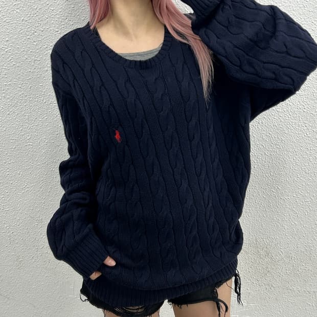 폴로 랄프로렌 레드포니 네이비 꽈배기 니트 XL
