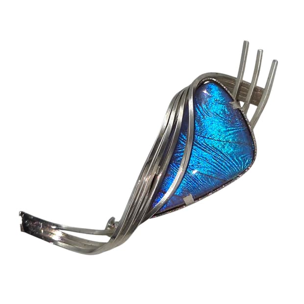 80s 모르포 나비 날개 스윙 실버 브로치