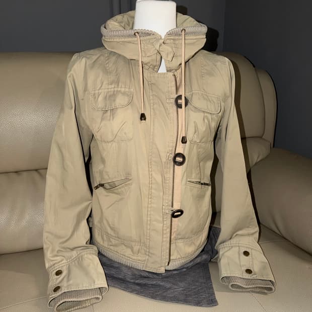 high-neck button-up detail jacket