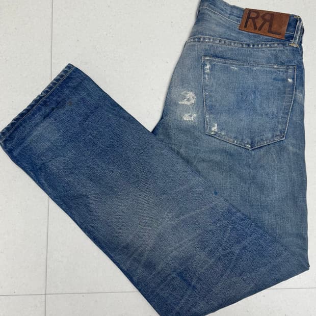 더블알엘(RRL) 스트레이트 핏 리페어 셀비지 데님 팬츠