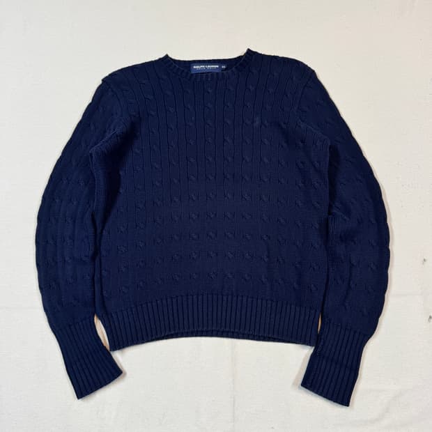M) 폴로 랄프로렌 코튼 케이블 꽈배기 라운드넥 니트 네이비