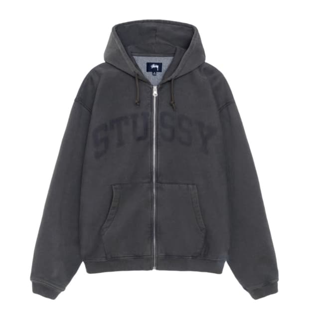 스투시 페이디드 그래픽 집 후드 워시드 블랙