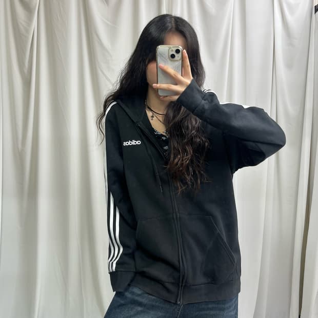 Adidas black hood zip-up