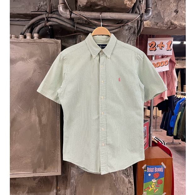 폴로 랄프로렌 스트라이프 반팔 셔츠 그린 M #csz3349 