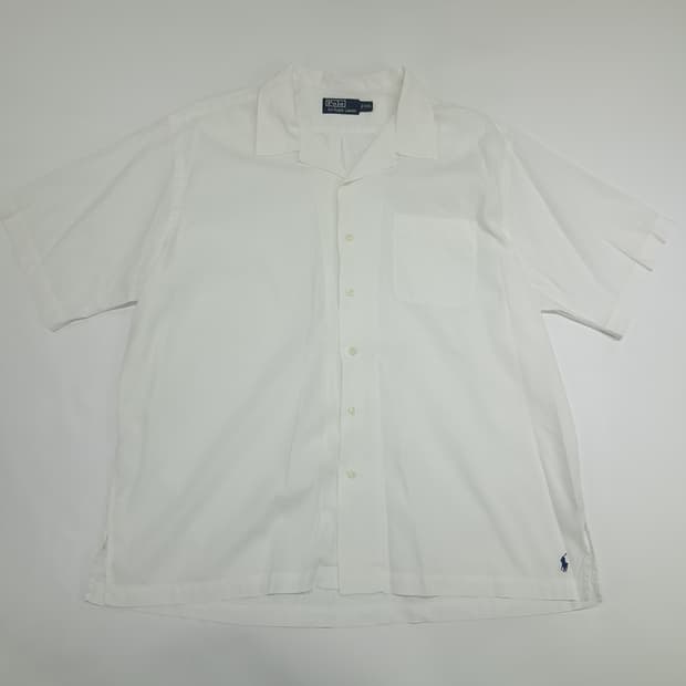 Co700 2XL 폴로 랄프로렌 화이트 린넨코튼 언더로고 반팔 셔츠 남방