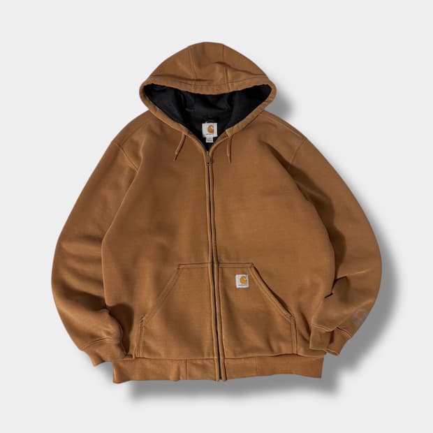 칼하트 오버핏 오리지널 카멜 브라운 써멀 스웻 후드집업