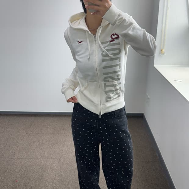 Hollister 홀리스터 스펠아웃 로고 아이보리 후드집업  