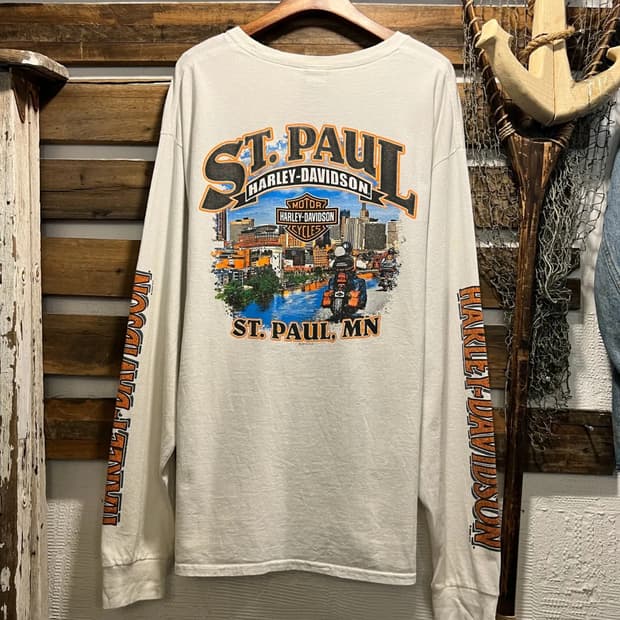 [XL]할리데이비슨 St. Paul 시티뷰 프린팅 화이트 롱슬리브 티셔츠