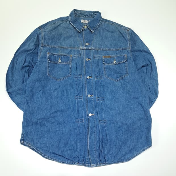 CL339 XL 캘빈클라인 90s 홍콩판 데님 미디엄블루 셔츠 남방