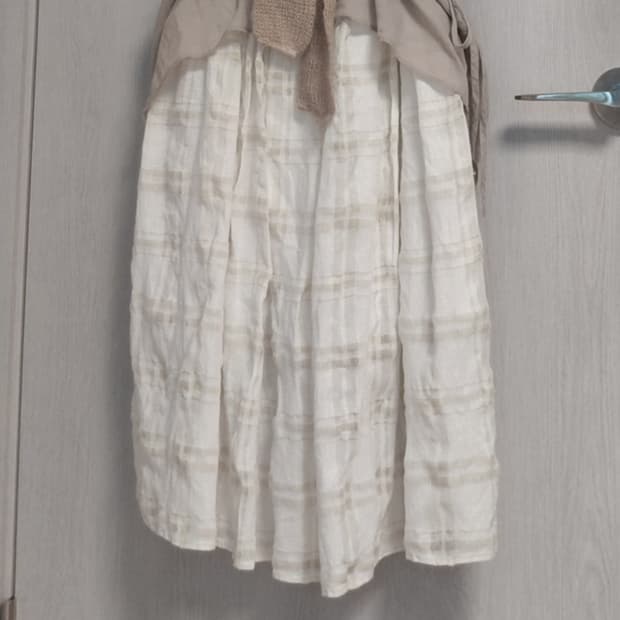 연그린 체크 롱 스커트