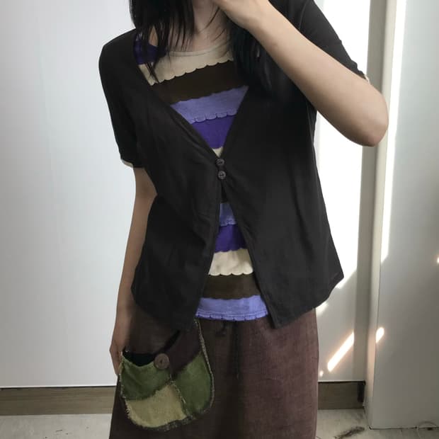 빈티지 레이어드 가디건 티셔츠